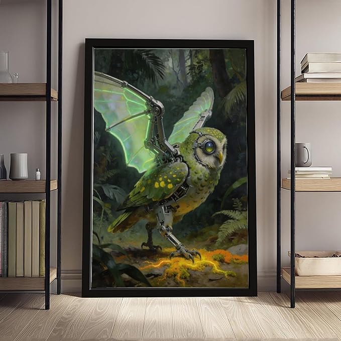 Framed Cyber Fantasy Wall Art for Living Room And Home Office Modern Sci Fi Nature Inspired Decor 24x36in