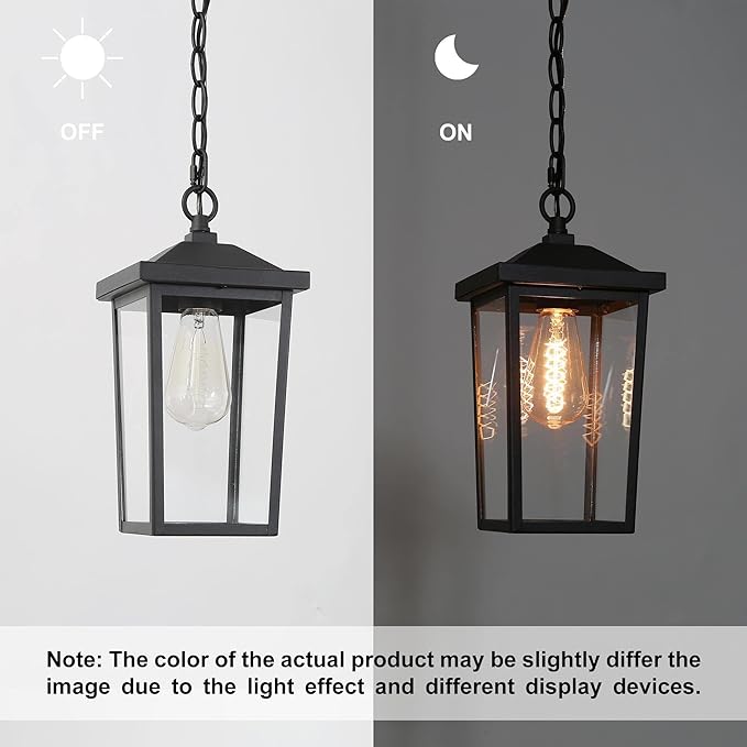 Outdoor Pendant Light Fixture, Farmhouse Exterior Hanging Lights with Adjustable Chain, Black Anti-Rust Ceiling Outdoor Light with Clear Glass, Hanging Lantern for Front Door, Entry, Porch, and Gazebo