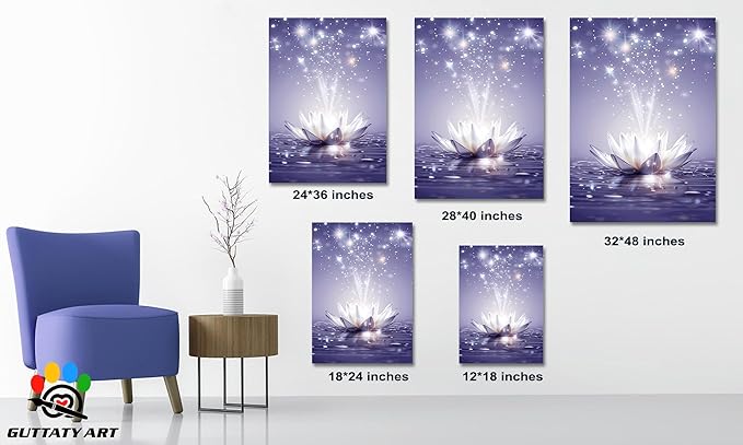 Zen Canvas Wall Art, White Lotus Flower Bloom in Water Picture, Zen Blue Flower Painting, Modern Framed Spiritual Home Artwork for Yoga Spa Meditation Spiritual Room Living Room Office 18x24 inch