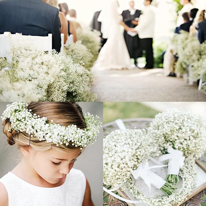 50 Pcs Babys Breath Artificial Flowers, Baby Breath Flowers Artificial Bulk, Real Touch White Fake Flowers, Faux Babies Breath Gypsophila for Wedding Home Decor Floral Arrangement