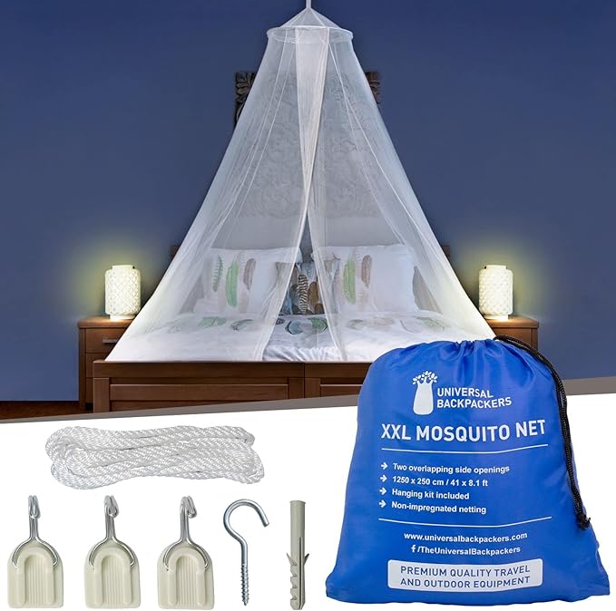 Mosquito Net for Single to King-Sized Beds – 2 Openings or Fully-Enclosed Bed Canopy – Conical Design for Decoration or Travel – Free Bag & Hanging Kit for Easy Setup