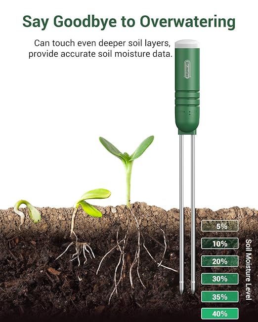 4-in-1 Soil Moisture Meter, 300ft Wireless Soil Tester Sensor, Temperature/Light/Time/Soil Hygrometer Monitor with Digital LCD Display for Indoor Outdoor Plants, Garden, Lawn, Gardening Gifts