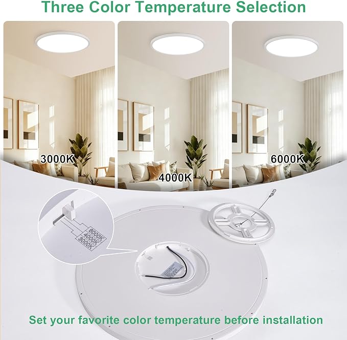 20 Inch Large LED Flush Mount Ceiling Light Fixture,45W,4600LM,3000K/4000K/6000K CCT Selectable,0.9 inch Super Slim Round Ceiling Light for Bedroom,Hallway,Kitchen (Dimmable White 1PK)
