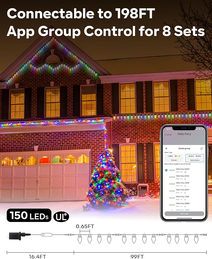 4th of July Decorations Outdoor – 99FT Smart C9 Christmas Lights App & Remote Control, 16 Million Colors Music Sync Waterproof for Roof Patio Yard, Independence Day Red White Blue, Halloween Christmas