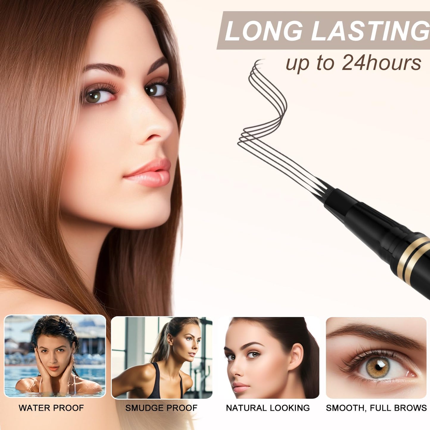 Eyebrow Pen,2-in-1 Waterproof Eyebrow Pencil with 4 Tip Microblading Brow Pen and Ultra-Precise Brow Pencil,with Dual-ended Eyebrow Brush,Eyebrow Makeup for Natural Looking - Dark Grey