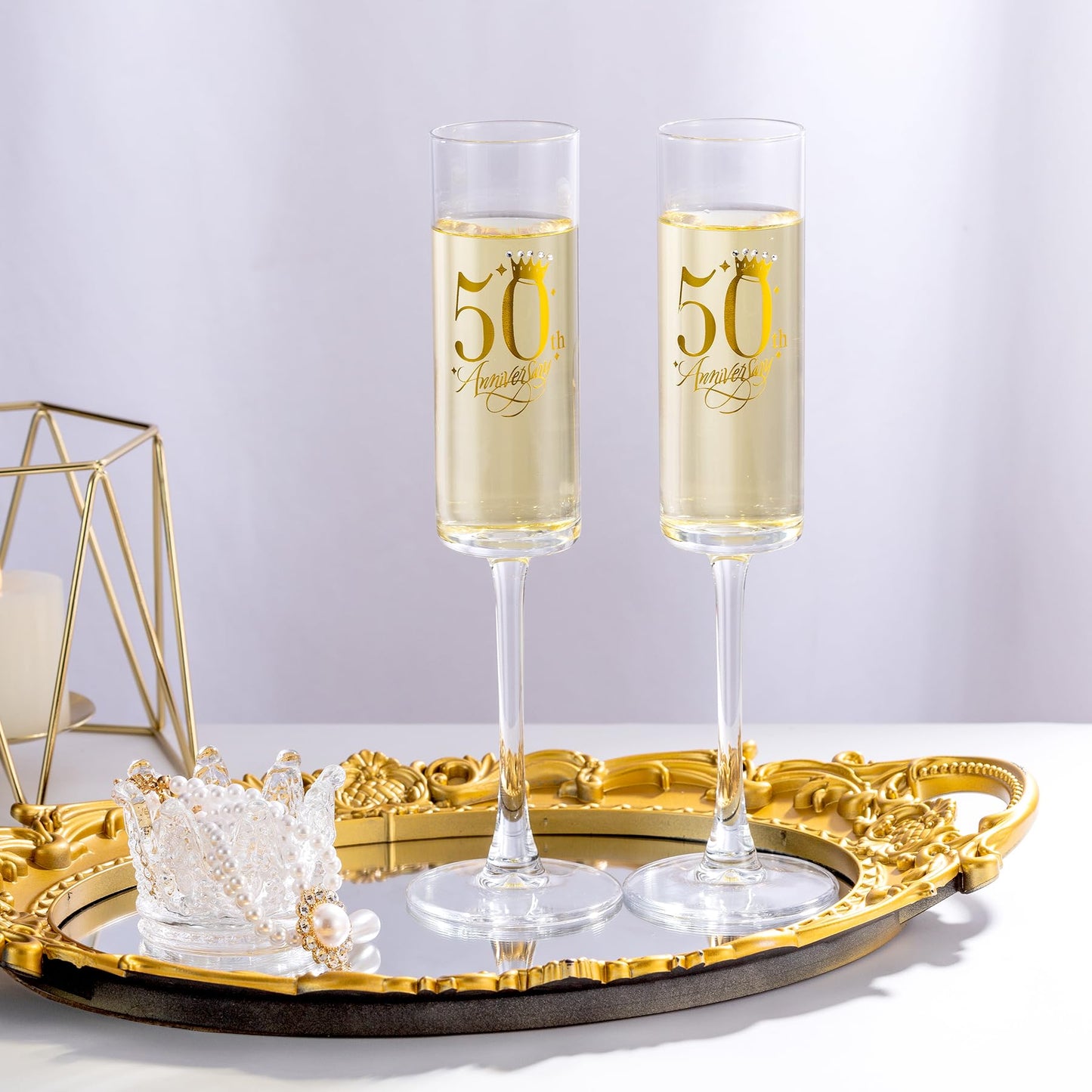 iooiluxry 50th Wedding Anniversary Champagne Flutes Gifts for 50th Anniversary Decorations, 50th Anniversary Wedding Gifts for Parents