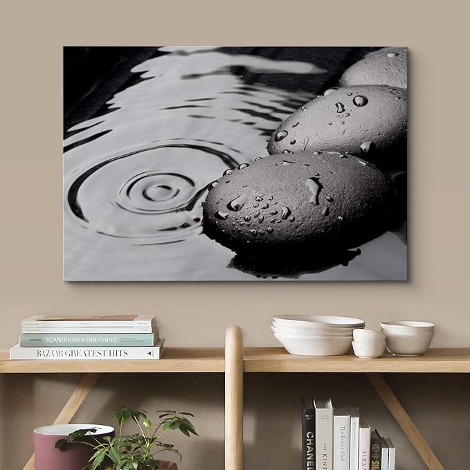 wall26 Canvas Print Wall Art Black Rocks with Ripples in The Water Floral Nature Photography Realism Bohemian Scenic Relax/Calm Cool for Living Room, Bedroom, Office - 24"x36"