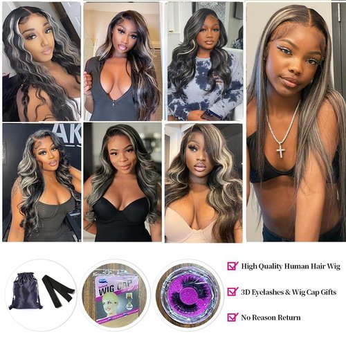 Habiliana Bundles Human Hair 20 22 24 Inch Body Wave P1B/GREY Human Hair Bundles 11A Unprocessed Brazilian Virgin Quick Weave Hair Extensions for Black Women