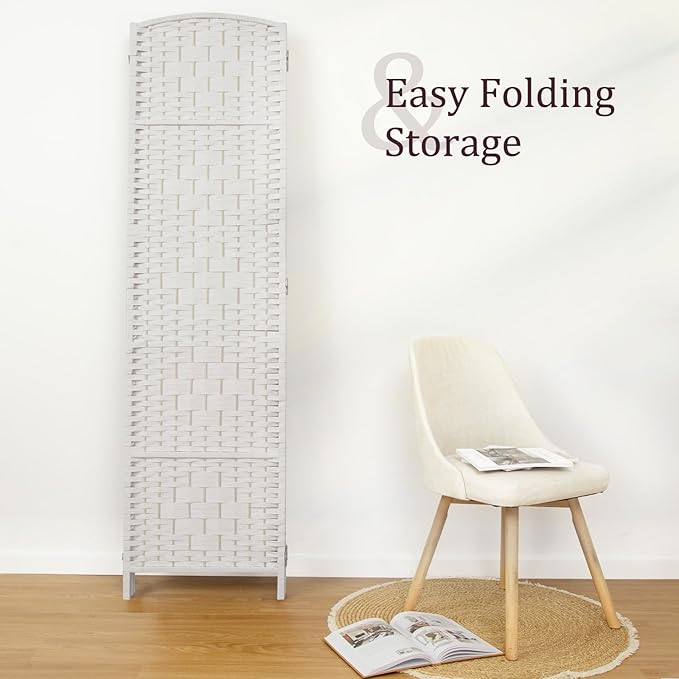 Rose Home Fashion 6 ft Tall Room Divider, Room Dividers and Folding Privacy Screens, 15.7in Privacy Screen 8 Panel Partition Temporary Wall Separation for Private, White
