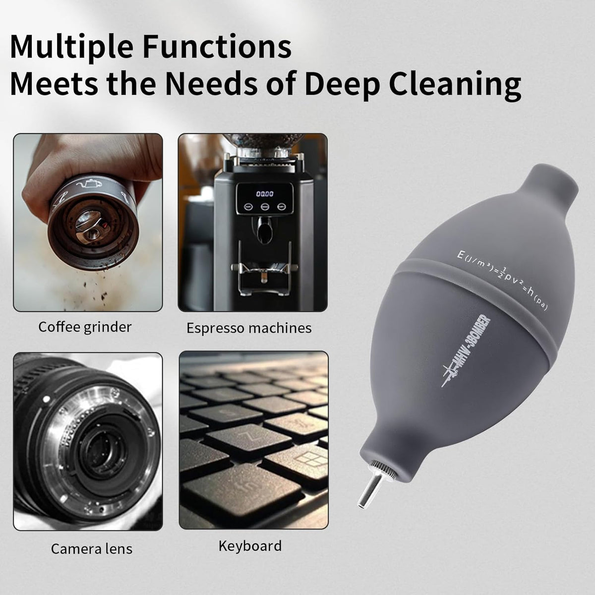 MHW-3BOMBER Coffee Grinder Air Blower and Espresso Cleaning Brush Set, Slim Kitchen Brush, PVC Air Duster and Aluminum Alloy Brush Kit for Grinder, Lens, Keyboard, Coffee Powder Cleaning Tool CS7089