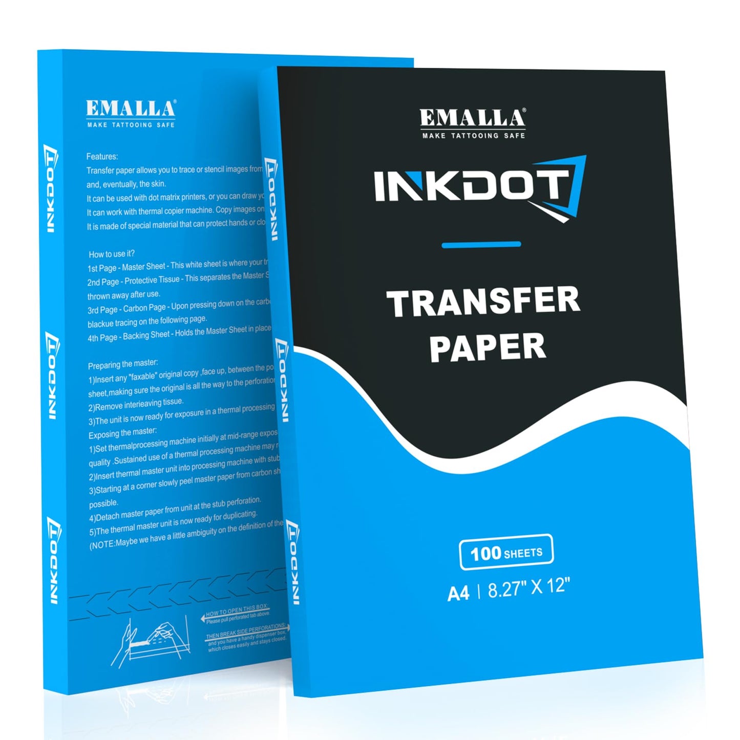Emalla INKDOT Tattoo Transfer Paper, 100 Sheets Premium Stencil Paper 4-Layer Thermal Transfer Paper 8.27" X 12"" for Crisp Designs A4 Size Tracing Paper for Beginners or Artist Tattoo Supplies"
