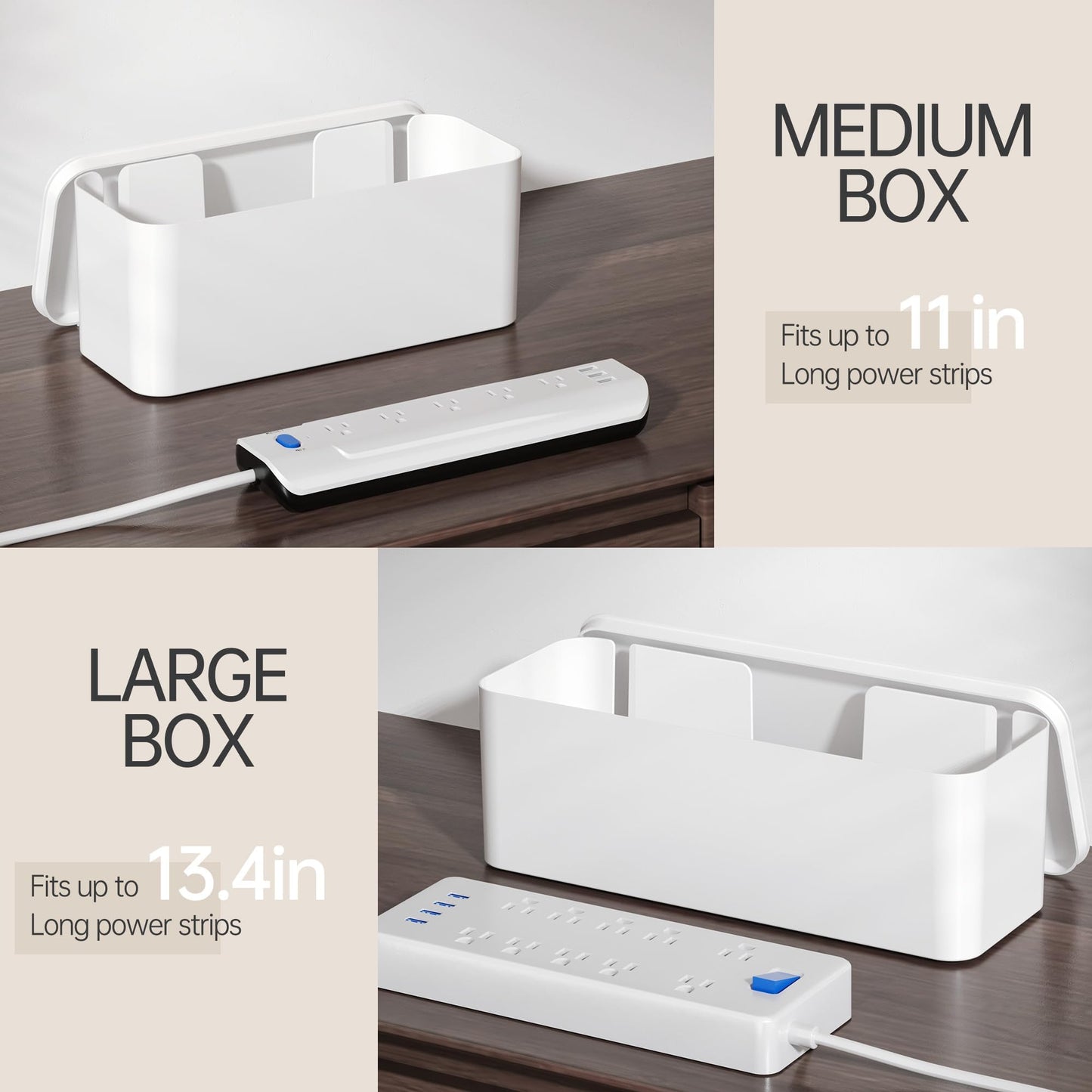 YECAYE 2 Pack Cable Management Box, Pet Friendly Cable Box Organizer for Home & Office, Child-Proof Floor Cord Cover, Cord Management and Cord Hider, White