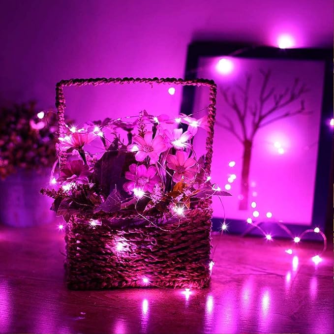 RUICHEN 20 Ft 120 LED USB Fairy String Lights with On/Off Switch, Waterproof Copper Wire Lights for Bedroom Wall Ceiling Wreath Christmas Easter Valentines Day Wedding Party, Pink, 2 Pack