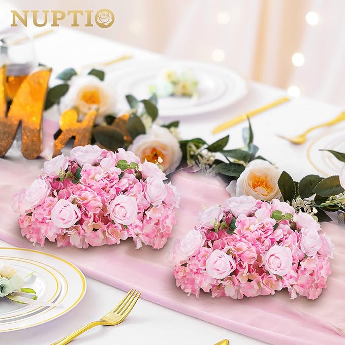 NUPTIO Flower Balls for Wedding Centerpieces - 2 Pcs 15.7 inch Diameter Fake Flower Ball Arrangement Bouquet Party Centerpieces for Tables - Pink Rose Bouquet Centerpiece Flowers for Wedding Table