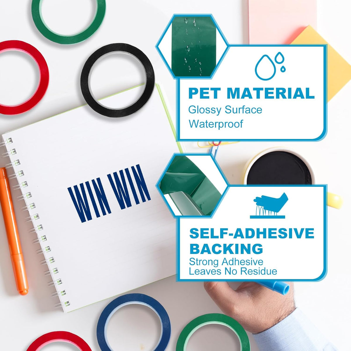 MECCANIXITY Whiteboard Tape 3/4" x 72 Yard Pinstripe Graphic Chart Line Grid Marking Tapes for Classroom Office Dry Erase Board Art, Green, Pack of 3