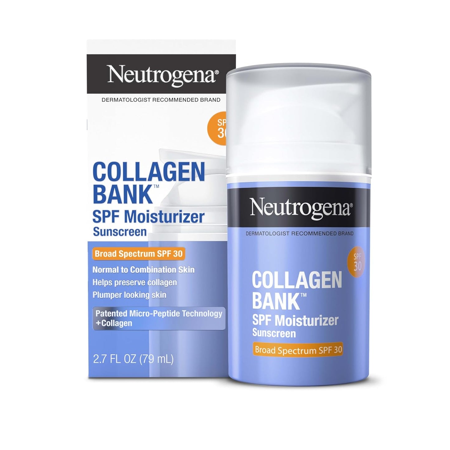 Neutrogena Collagen Bank Face Moisturizer with SPF 30 Sunscreen, Larger Size Anti-Aging Face & Neck Collagen Cream, Micro-Peptide, Support & Defend Skinâs Natural Collagen, 2.7 fl oz