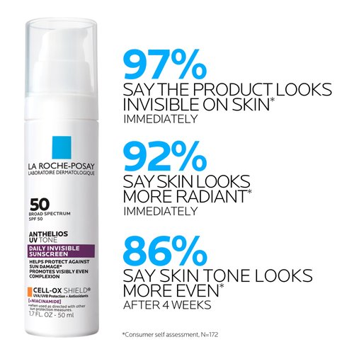 Bundle of La Roche-Posay Pure Vitamin C Serum For Face With Hyaluronic Acid & Salicylic Acid, Hydrating & Brightening Serum + Anthelios UV Tone Sunscreen SPF 50, Daily Sunscreen for Uneven Skin