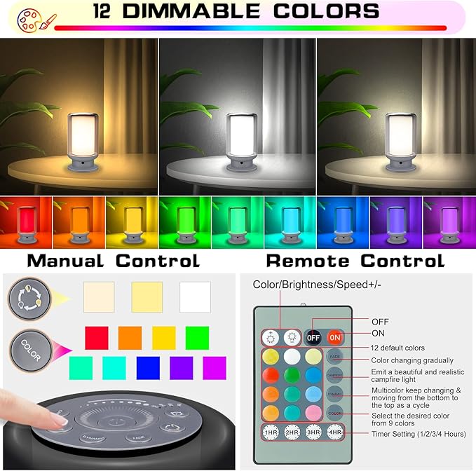 LED Color Changing Table Lamps, Dimmable Bedside Lamp with Remote, Plug in Desk Light Bedroom Lamp for Living Room-Grey