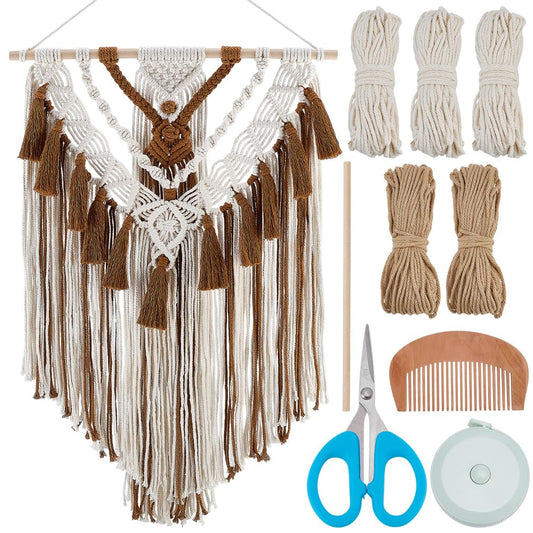 FREEBLOSS DIY Macrame Wall Hanging Kit Woven Tassel Tapestry DIY Cotton Rope Boho Wall Decor Macrame Kit with Instructions for Adults Beginners, 40cm/15.7" Wide"