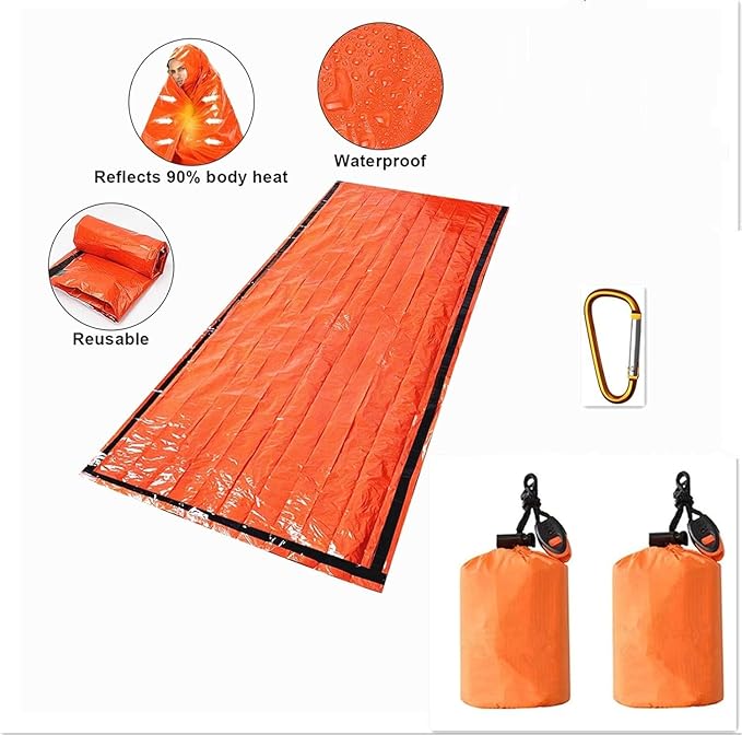 2-Person Emergency Sleeping Bag, Ultra Lightweight Waterproof Thermal Bivy Sack Cover, XL Emergency Shelter Survival Kit for Hiking Outdoor Camping …