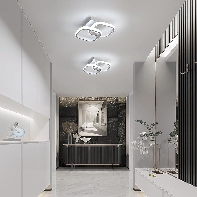 DELIPOP Small Ceiling Light, Square Modern LED Ceiling Light Fixture, 6500K Cool White Light Acrylic Hallway Light Fixture Ceiling Lamp for Hallway Kitchen Study Bedroom Living Room (White)
