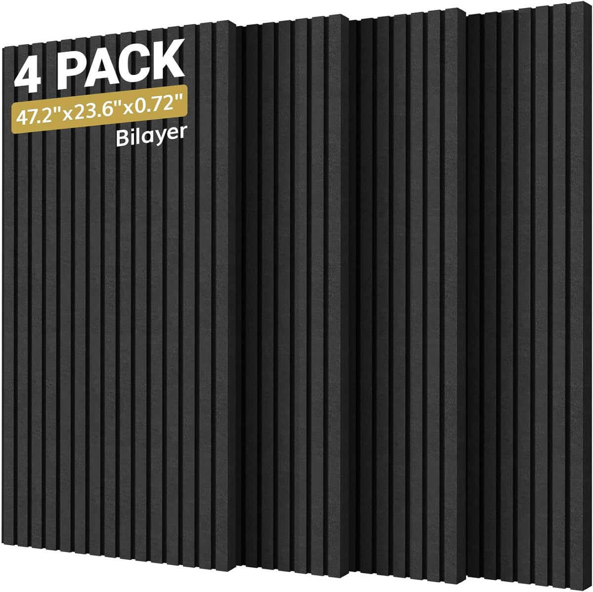 TONOR Dual-Layer Thickened Acoustic Wall Panels Self Adhesive, 4 pack 47.2"x23.6"x0.72" High Density Large Sound Proof Panels for Walls, Peel and Stick Wall Panels for Interior Wall Décor, Black