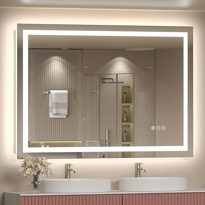 48x38 inch LED Mirror for Bathroom, Lighted Mirror for Wall, Dimmable, Anti-Fog, Shatter-Proof, ETL Listed (Front Lights + Backlit)