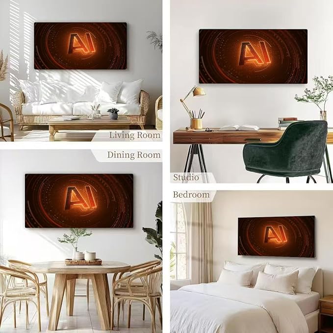 Wibinuki Wall Art Wall Decor Wall Paintings AI Technology Glowing Interface for Living Room Bedroom Bathroom Home Decor Can Be Hung Directly 20"x 40"