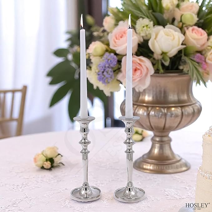 Hosley's 8" High Silver Finish Taper Candle Holder. Ideal Gift and Use for Weddings, Party, Spa or Aromatherapy