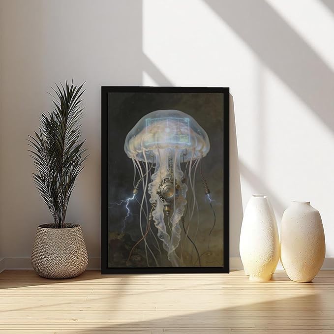 Framed Fantasy Wall Art for Living Room TV Wall Futuristic Tech Inspired Home Decor 24x36in