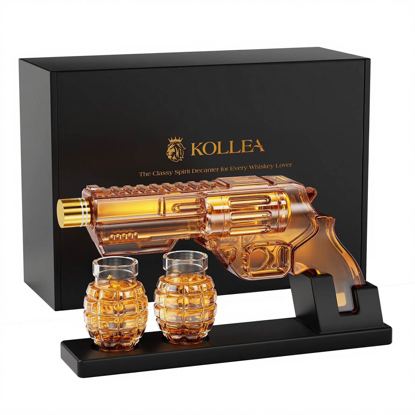 Kollea Whiskey Decanter Set with Grenade-Shaped Shot Glasses, Anniversary Birthday Gifts for Men Who Have Everything, Holiday Whiskey Gifts for Men, Father, Husband, Boyfriend & Military Enthusiasts
