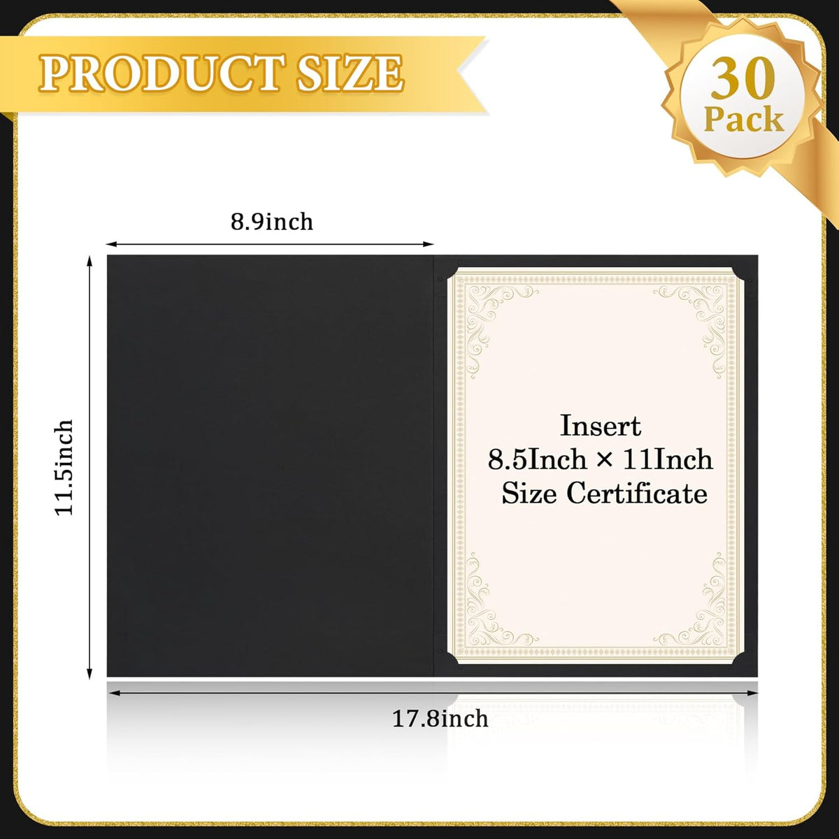 Ndsox 30 Packs Black Certificate Holders, Graduation Diploma Holders, 350GSM, Diploma Covers with Gold Foil Border for Letter Size 8.5" x 11" Award Certificate Paper, Cardstocks and Documents