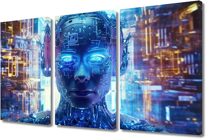 3 Panels Modern Wall Art AI Art for Business and Technology Pictures Prints Art for Living Room Bedroom Wall Decorations, Stretched Framed Gallery-Wrapped Ready to Hang, 36" Wx24 H