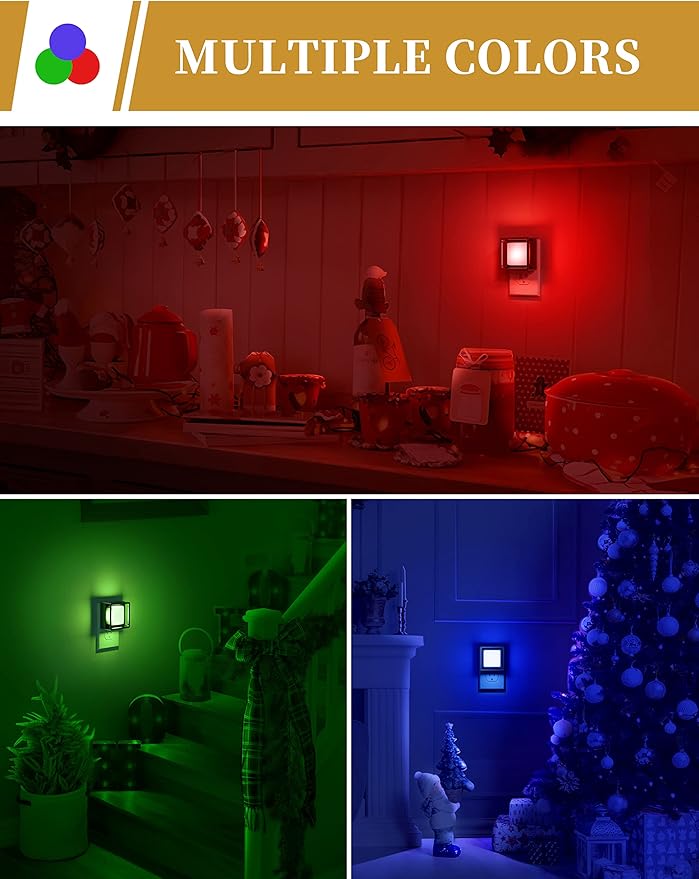DORESshop Red Night Light [2 Pack], Night Lights Plug Into Wall, Night Light Dusk to Dawn Sensor, LED NightLight Adjustable Brightness, Bedroom, Bathroom, Hallway, Stairs, Christmas, Party