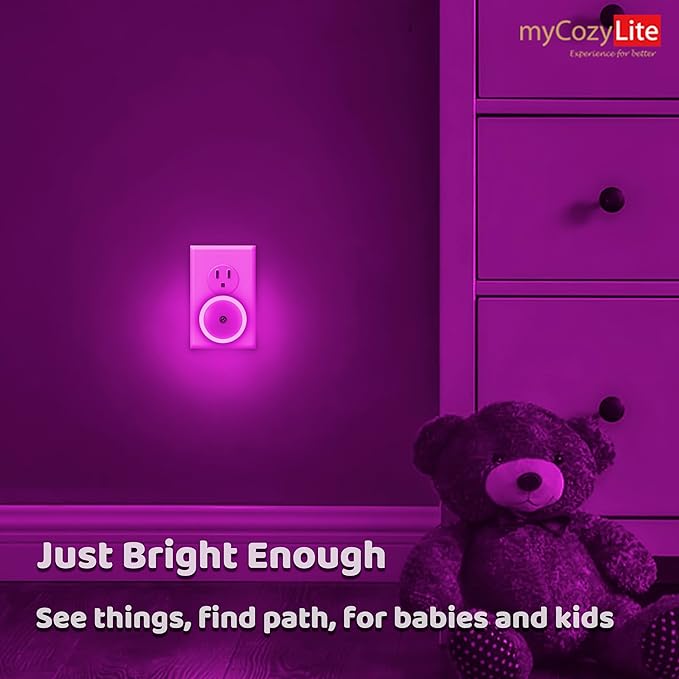 myCozyLite Pink Light Night Light Plug in, Home Decor, Dusk to Dawn Sensor, 2 Pack Nightlights Plug into Wall, Ambient Lighting for Kids Room, Bedroom, Bathroom, Kitchen, Baby Nursery