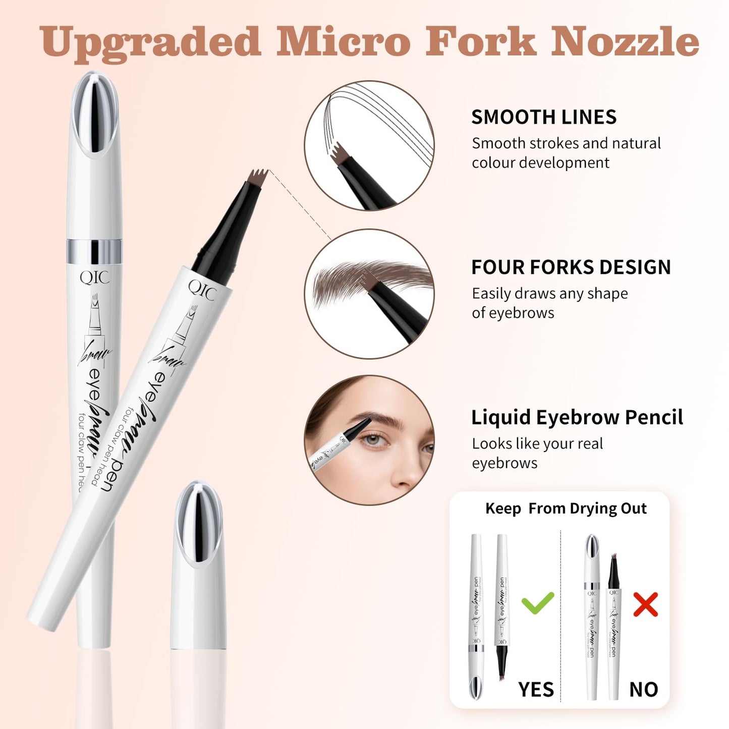 Eyebrow Pen, Waterproof Microblading Eyebrow Pencil, 4 Tip Precise Eye Brow Makeup Pen for Women to Effortlessly Create Hair Like Natural Brows, Non Dry Out and Last All Day (Light brown)