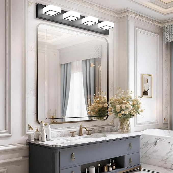 Ralbay Black Bathroom Vanity Lights 30inch Metal Acrylic LED Modern Bathroom Wall Lighting Fixtures Over Mirror Matte Black (White Light 6000K, Non-dimmable)