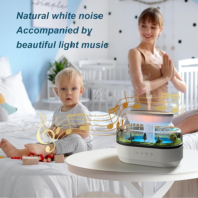Rain Diffuser 250ML Essential Oil Diffuser, Cloud Humidifier Rain Water Drip Humidifier with Drip Music Micro Landscape Ultrasonic Diffuser for Bedroom (White)