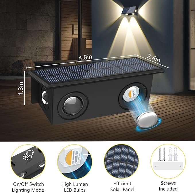 T-SUN Solar Fence Lights Outdoor, 7 Fixed Colors and Color Changing Fence Lights Solar Powered, IP65 Waterproof LED Dusk to Dawn Deck Light for Porch Backyard Wall Step Patio Railing Pool (6 Pack)