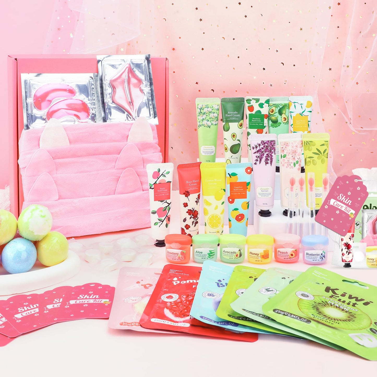 132 PCS Spa Party Supplies for Girls, Spa Party Favors Include Face Masks Skincare, Hand Cream, Lip Balm, Under Eye Patches, Lip Mask and Foot Bath Bombs, Spa Birthday Sleepover Party Supplies