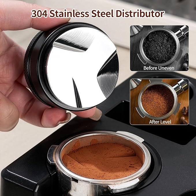 10PCS Espresso Accessories Kit - Espresso Knock Box and Tamping Station,Coffee Tamper,Distributor,WDT,Dosing Funnel,Puck Screen,Brush,Coffee Spoon,Latte Pen,16 Stencils Fits Delonghi 51mm Portafilter