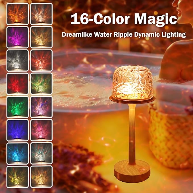 Waterproof Shower Lamp Cordless, Rechargeable Shower Light with 16 Color Ocean Wave Lights Projector, Rechargeable Bathroom Lamp with Touch & Remote Control,Spa-Like Mood Light for Bathtub/Shower