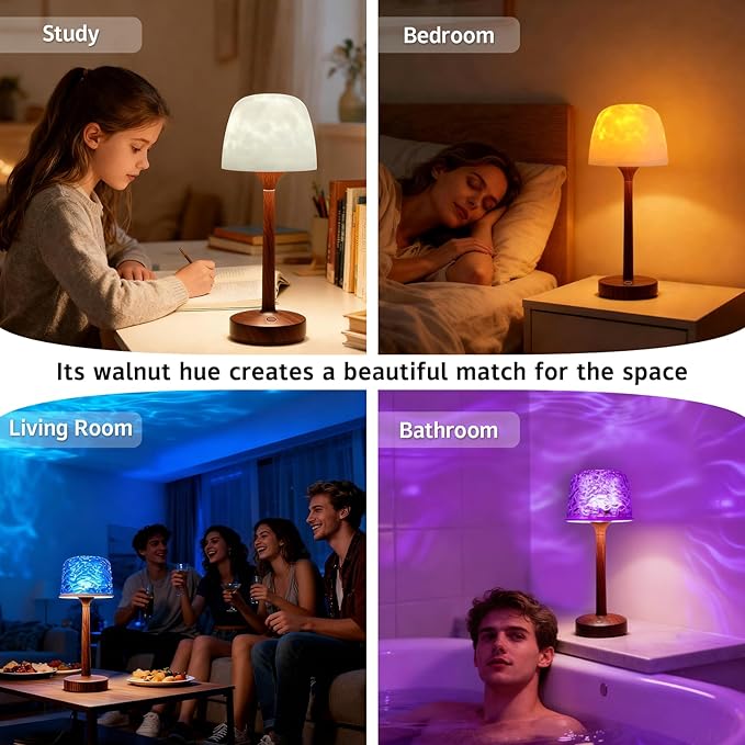 Shower Light, Spa-Like Waterproof Bathroom Shower Lamp with 16 Color Ocean Wave Projector, Rechargeable Cordless Light with Touch & Remote Control, Bathroom Lamp for Inside Shower & Bathtub