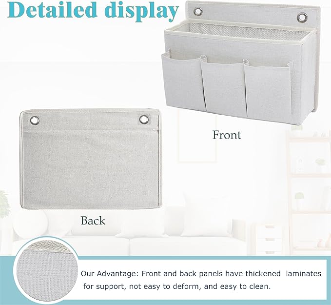Wall Hanging Organizer Bag/Hanging Baskets with Large Mesh Compartment & 3 Pockets，Over the Door Organizer Space Saving Storage for Bedroom,RV Camper, Closet (White- 1 Pack)