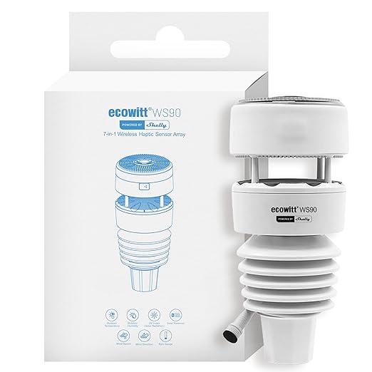 Ecowitt WS90 7-in-1 Weather Station with Bluetooth & Zigbee connectivity, Ultrasonic Wind Monitoring, Haptic rain Detection, Temperature & Humidity Tracking, UV & Illuminance, IPX5, Powered by Shelly