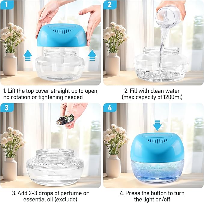 Water-Based Purifier Air Washer, Air Revitalizer & Freshener, Air Fresher with 7 LED Color Changing Light for Rooms (Blue)