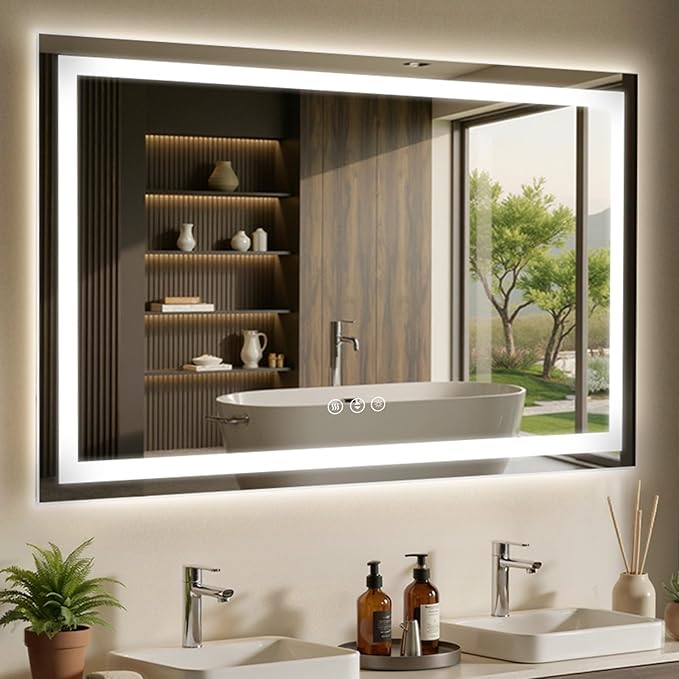 60X36 LED Bathroom Mirror with Lights, Anti-Fog, Dimmable - Lighted Bathroom Vanity Mirror with Front & Back Light, 3 Color Temperatures, Memory Function, Tempered Glass (Horizontal/Vertical)