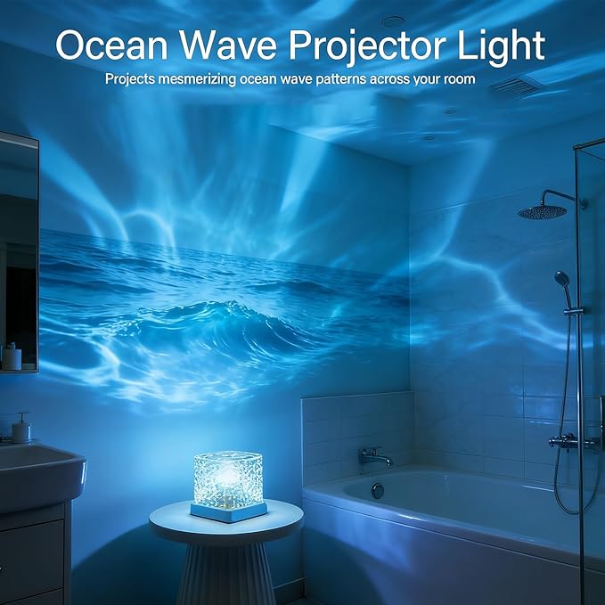 Ocean Wave Projector Light, 16 Colors Changeable Lamp with Remote, 3D Holographic Water Ripple, Romantic Ambient Lighting for Meditation, Relaxation, Bathroom, Night Light