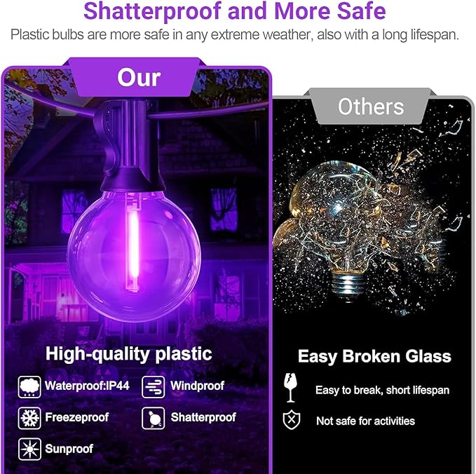 LAMPHOME G40 LED Outdoor Halloween Christmas String Lights, 4PK 26FT Patio Lights with 12+1 Edison Shatterproof Bulbs, Connectable Outside String Lights for Backyard Porch Holiday Decor, Purple