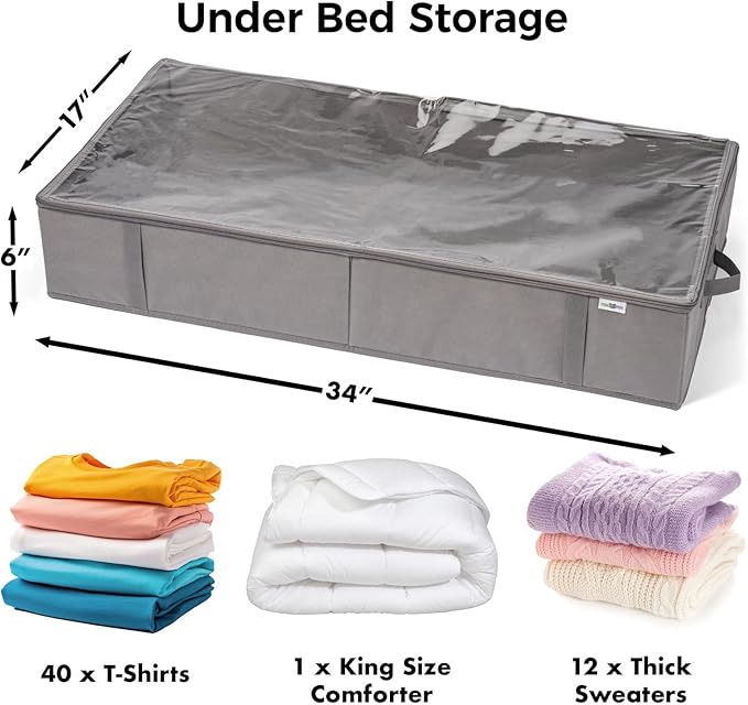 Closet Organizers and Storage - Maximize Space with Under Bed Storage Containers & Clothes Storage - Ideal Closet Organizer, Toy Storage Organizer & Underbed Storage (Grey, 4 Pack)